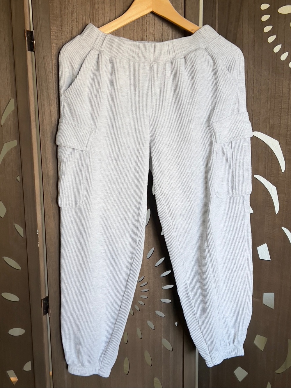 aerie Light Gray Track Pants - Neutral Ribbed Knit